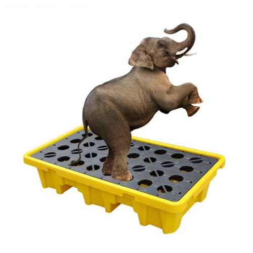 Piattaforma di contenimento per fuoriuscite industriali con griglia, Vassoio di contenimento in polietilene Resistente con Scarico, postazione di Lavoro modulare per 1/2 Fusto (26,8x26,8x3,9