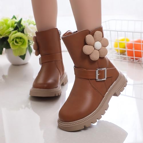 IWIHMIV Girls Riding Boots Toddler Fall Boots Girls Leather Snow Boots Little Kid Shoes With Side Zipper Flat Casual Boot3