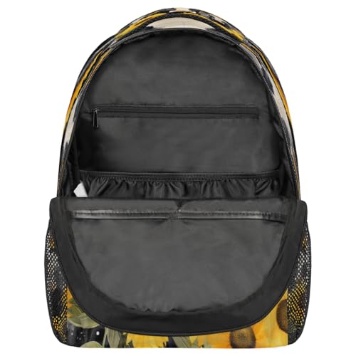 Retro Sunflower Cow Floral Kids Backpack, Lightweight School Bookbag Large Capacity Laptop Backpack Water Resistant Daypack Shoulder Bag for Teenager Boys Girls3