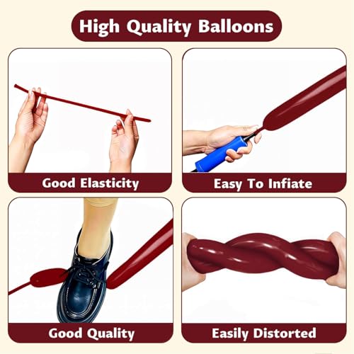 Image of 260 Burgundy Long Balloons for Balloon Garland Thickening Skinny Latex Twisting Animals Modeling Christmas Birthday Wedding Party Festival Decorations 100pcs
