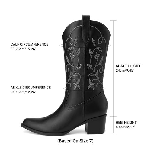Image of DREAM PAIRS Cowboy Boots for Women Cowgirl Western Boots Fashion Embroidery Stitched Chunky Heel Mid Calf Boots