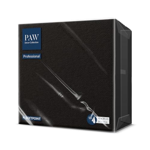 PAW - Soft Point Servietten (38 x 38 cm) | 50 Stück Gastroservietten | Weich und robust | Ideal für den täglichen Gebrauch Kneipen und Cafés | Einfarbig Schwarz