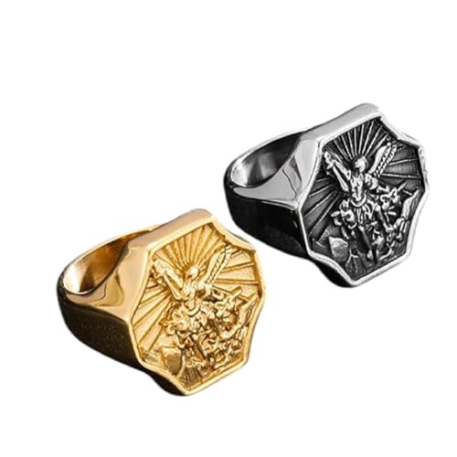 Vintage Archangel Saint Michael Titanium Steel Men's Women 316L Stainless Steel Ring