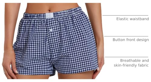 Image of Y2K Boxer Shorts for Womens Low Waist Plaid Lounge Shorts Elastic Cute Gingham Pajamas Bottoms