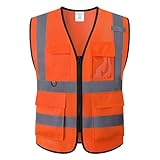 HATAUNKI Safety Vest for Men Women Hi Vis Vest with Pockets Mesh High Visibility Vest Meets ANSI/ISEA Standards (Orange-20, Large)