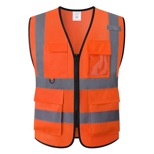 HATAUNKI Safety Vest for Men Women Hi Vis Vest with Pockets Mesh High Visibility Vest Meets ANSI/ISEA Standards (Orange-20 Large)
