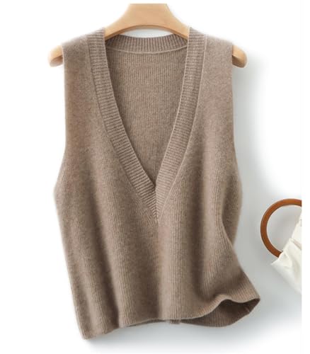Women's Deep V-Neck Knitted Vest Sweater 100% Merino Wool Sleeveless Pullover Basic Blouse Short Tops4