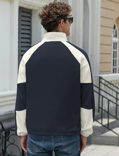 ZAFUL Men's Polar Fleece Sweatshirt NEW YORK Embroidered Quarter Zip Kangaroo Pocket Colorblock Stand Collar Pullover (0-Deep Blue, L)3