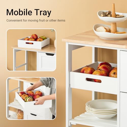 SoBuy Kitchen Island on Wheels, Free Standing Kitchen Trolley Storage Unit with 3 Drawers and Removable Tray, Butchers Block Trolley, White, W67xD37xH84cm, FKW79-W - Image 3
