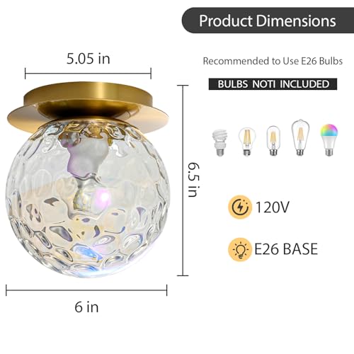 Image of Modern Gold Globe Wall Sconce,Single Light with Stained Glass Shade | 6 inch Minimalist Spherical Vanity Sconces,Contemporary Small Brass Ball Lights Fixture for Entryway Bedside Bathroom,E26 Base