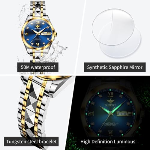 Image of OLEVS Automatic Womens Watch Mechanical Calendar Watches Diamond Fashion Waterproof Female Wrist Watch