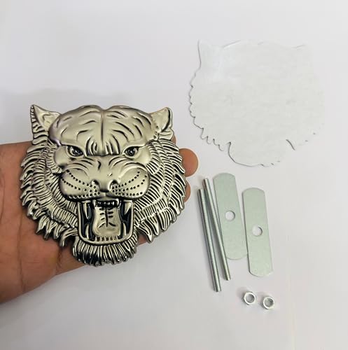 Image of Emblems for Car & Bike Metal Lo.go and Grill Me.tal Lo.go, Auto Accessories for Car Emblem 3D Badge Auto Racing Sport Sticker Grand Tourer Decal. (Big Silver Lion Grill Logo)