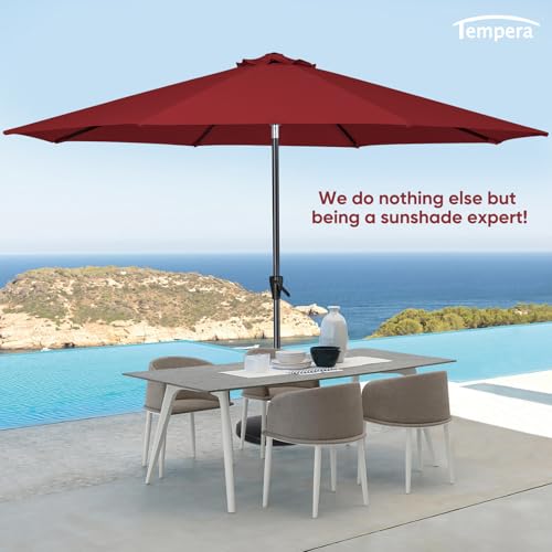 Image of Tempera Patio Market Outdoor Table Umbrella with Auto Tilt and Crank, Large Sun Umbrella with Sturdy Pole & Fade Resistant Canopy, Easy to Set