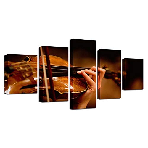 Toile intissée jouer du violon tableau 5 pièces pour habiller un grand mur vide