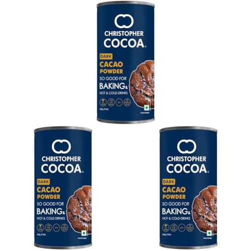 Image of Christopher Cocoa, Dark Cocoa Powder, Unsweetened, 200g (Bake, Cake, Hot Chocolate, Drinking Shakes) (Pack of 3)