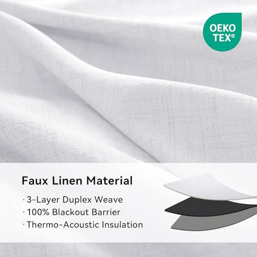 Image of 100% Blackout Shield Linen Textured Total Blackout Curtains for Bedroom 84 Inches Long, Bright White Grommet Curtains for Living Room, Thermal Insulated Room Darkening Drapes, 50 inch W x 84 inch L, 2 Panels