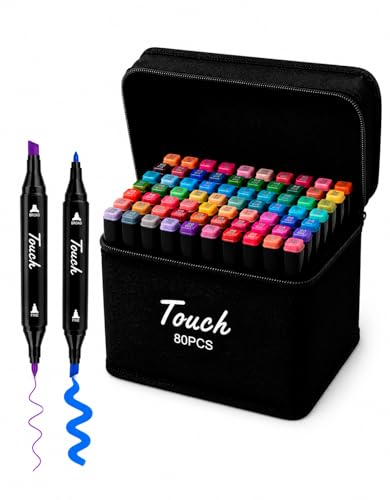 Kit 80 Canetas Coloridas Marcador Ponta Dupla para Desenho, Pintura e Colorir, Estojo Organizador com 80 Cores Vibrantes Profissional Escolar Infantil Hidrográficas Alcool