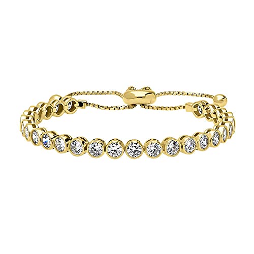 Berricle Sterling Silver Bubble Bezel Set Cubic Zirconia Cz Statement Bar Tennis Bracelet For Women, Yellow Gold Flashed #TOP6