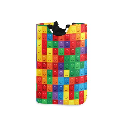 Jihqo Laundry Hamper Basket Building Blocks Colorful Collapsible Nursery Storage Bin Waterproof Clothing Baskets for Home Bedroom Bathroom Washing Room