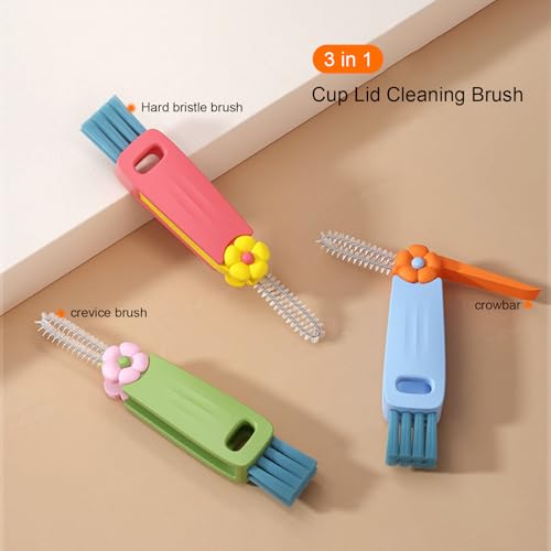 Image of 4 in 1 Cup Lid Cleaning Brush, 3 in 1 Bottle Brush, Cup Crevice Cleaning Tools, Easy to Clean and Storage, ABS+Silicone Cup Lid Gap Cleaner, Portable Multifunctional Bottle Cleaning Brush (3Pcs)