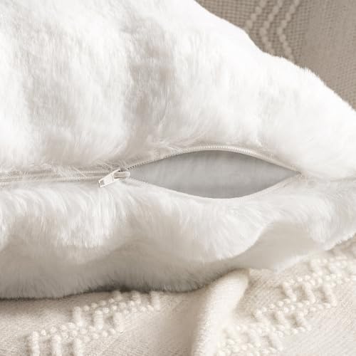 MIULEE Plüsch Kissenbezug 40x40 cm Kissenbezüge Flauschig Kissen Sofakissen Fell Beide Seiten Kurze Wolle Dekokissen Luxus Square Kissenhülle für Sofa für Schlafzimmer Waschbar Deko Weiß 2er Set