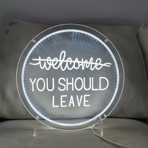 Image of You Should Leave Neon Signs for Wall Decor, Not Welcome Sign, I Think You Should Leave Sign for Home Decorations Window Wall Hanging Decor, 11 inch x 11 inch