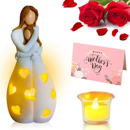 Portavelas Regalo para Madre e Hija con Vela LED - Tarjeta de Felicitación para el Día de la Madre, Cumpleaños, Navidad y Año