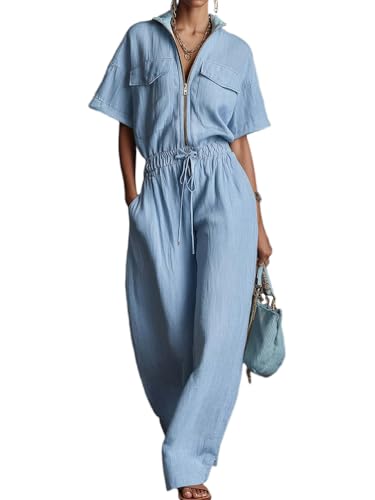 Salopette manche courte d'été pour femme avec pantalon large