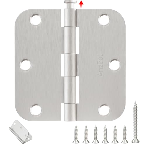 AmzGod Door Hinges Brushed Nickel - 30 Pack 3.5 Inch Rounded with 5/8 Radius Satin Nickel Door Hinges for Interior and Exterior Doors - Heavy Duty 3 1/2 Silver Residential Door Hardware