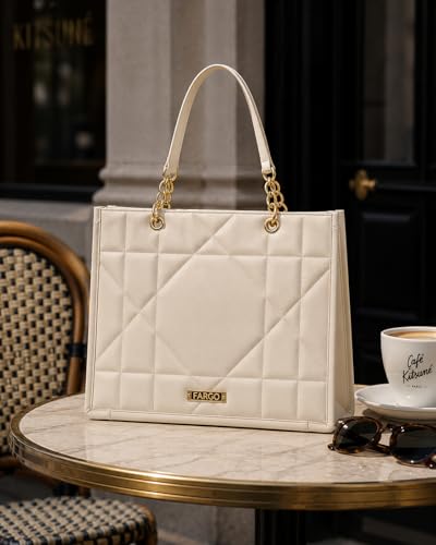 Image of Fargo Matrix Tote Bag for Women | Vegan Leather Handbag with 15-Inch Laptop Compartment, Smooth Zip | Stylish Office, College & Daily Use Tote | Made in India