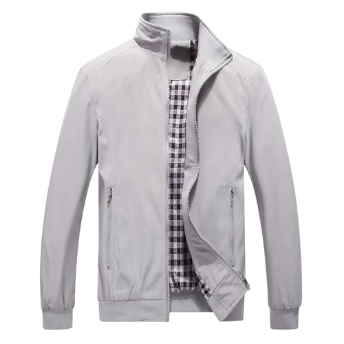 KUDORO Blouson Homme Léger pour Printemps Été Zippée Veste d'Extérieur Casual Bomber de Couleur Uni Veste Coupe-Vent à Col Montant Jacket Homme de...