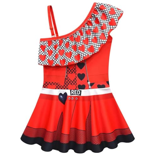 Image of VARWANEO Descendants One Piece Bathing Suit for Girls 3-10 Years, Cute Princess Swimsuits Cartoon Printed Swimwear, Color-1,4-5T