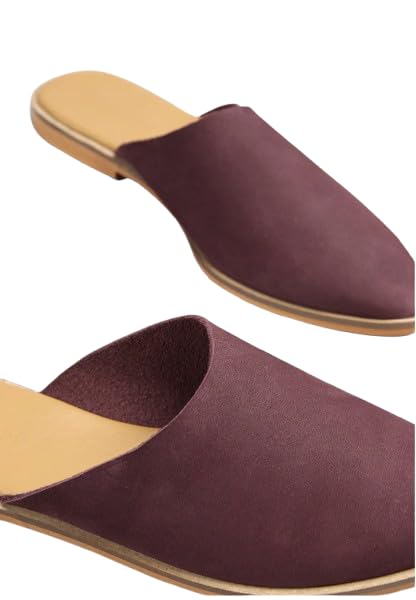 Women's Pointed Toe Mule Flats, Burgundy, Suede Slip-On Slides, Casual Style-image-31
