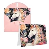 DJUETRUI Tarjetas de felicitación con sobres, tarjetas en blanco de medio pliegue, tarjeta de agradecimiento, tarjetas de felicitación de flores y unicornio, tarjetas de feliz cumpleaños, tarjetas de