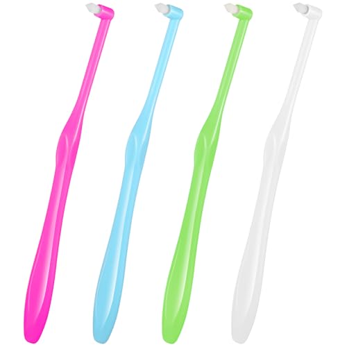 Jxiwfvl 4 PCS End Tuft Toothbrush Adult Single End Tuft Brush Soft Orthodontic Toothbrushes for Braces Small Soft Head for Tiny Hard-to-Reach Areas Detail Cleaning Individually Wrapped