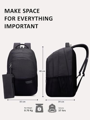 Image of Lavie Sport Akron 35L Black-Grey Backpack | Fits Upto 15 Inch Laptop | Organizer & Bottle Holder |Rain Cover |Pencil Pouch | Gift for Men, Women, Boys, Girls | Laptop Sleeve for School & College