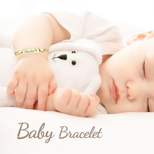 Personalized Baby Birthstone Name Bracelet with 18k Gold Plated Adjustable Length in Rose Gold, Argent, Gold3