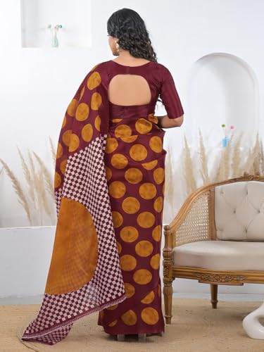 Image of SIRIL Women's Cotton Printed Saree With Unstitched Blouse Piece