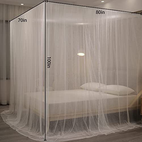 Biswing White Four Corner Post Curtains Bed Canopy, Mosquito Net Elegant Canopy Curtain, Netting Princess Bedroom Decoration for Girls & Adults, Fit for Full/Queen/King Size