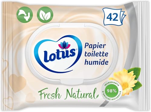 Lotus Papier Toilette Humide Fresh Natural - Sans colorant, ni parfum - Fibres FSC 100% d’origine naturelle - 42 unités (Lot de 5)