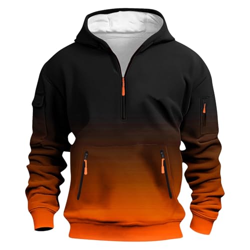 Oversized Hoodies for Men Long Sleeve Gradient Zipper Cargo Sweatshirts with Pockets Fall Casual Hood Pullover - Main Image