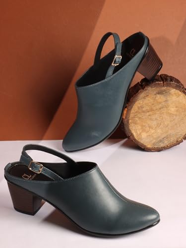 Image of Carlton London Women Comfortable Block Heel Round Toe Fashion Mule Shoes with Backstrap for Office, Casual and Formal Use