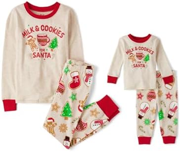 The Children's Place,Unisex Baby,and Kids, Sibling Matching, Holiday Pajama Sets, Cotton,Milk and Cookies for Santa,2 Years
