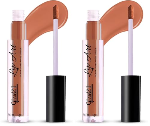Image of Glam21 Lip Art Non-Transfer Matte Liquid Lipstick | Lightweight, Long-Lasting | Waterproof & Smudge-Proof Lip Colour | Intense Pigment | 3gm -Brown Bliss-13 (Pack of 2)