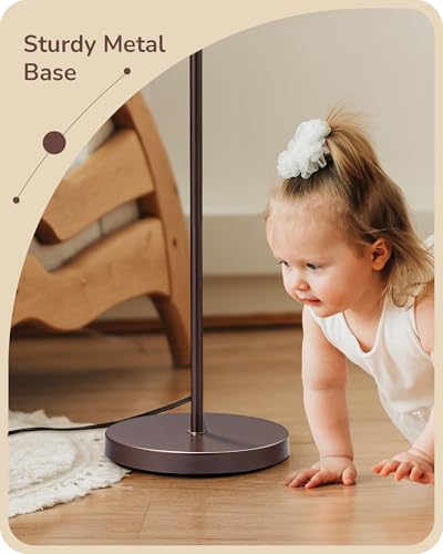 Image of EDISHINE 64.7 inch Modern Arc Floor Lamps for Living Room, Brown Standing Lamp | 3 Color Temperatures, Bulb Included, Adjustable Linen Shade, Foot Switch, Tall Light for Bedroom, Office, Nursey