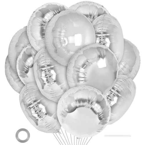20 Pcs Silver Round Shaped Balloons,18 Inch Round Foil Balloon,Giant Round Mylar Balloon Helium Balloons for Birthday Party Baby Shower Wedding Decorations (Silver) by YOTHORN - Used condition - US$7.72