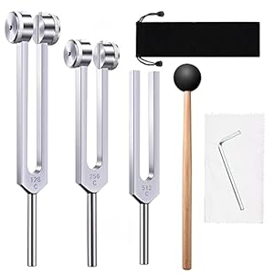 Tuning Forks for Healing Chakra Set 128Hz 256Hz 512Hz Weighted Tuning Fork 128 Hz Sound Therapy Solfeggio Tuning Fork Set Medical Meditation Tools Frequency Healing Devices
