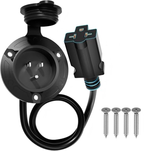 15A AC Port Plug 125V 14AWG RV Shore Power Inlet with Waterproof Electrical Receptacle Box 16 Outdoor Extension Cord with 5-in-1 T-Blade Adapter for Golf Cart Boat Truck Camper