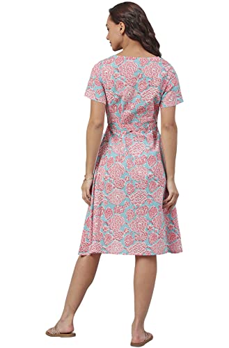 Image of Janasya Women's Light Pink Cotton Western Dress