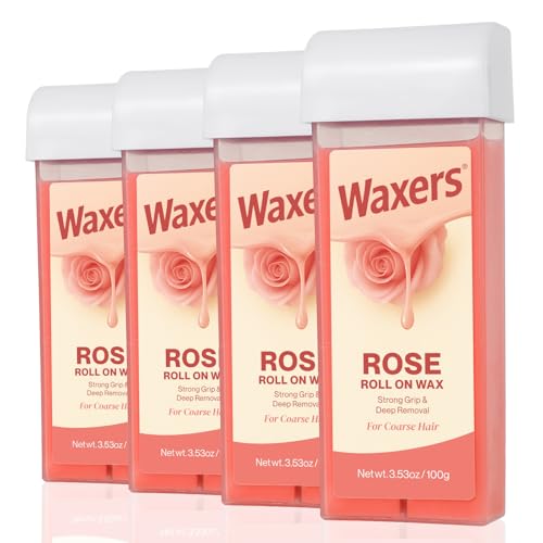 Roll on Wax Refill Rose Roller Waxing Refill at Home Soft Wax Cartridges Depilatory for Coarse & Fine Hair 4 Pack